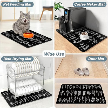 Rnivvi Coffee Mat, 12" x 19" Cute Coffee Bar Mats for Espresso Machine Station Accessories and Organizer, Hide Stain Rubber Backed Absorbent Dish Drying Pad for Kitchen Counter, Black White Leaves - Image 7