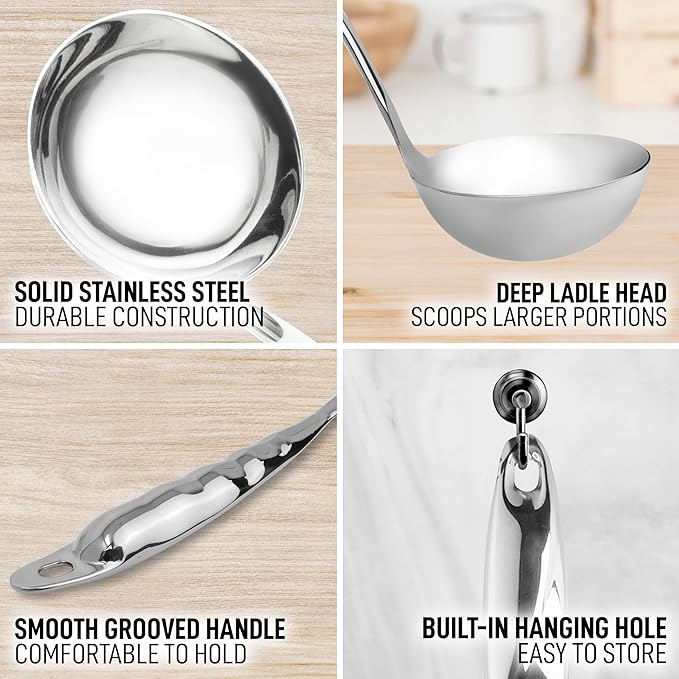 Zulay Kitchen Stainless Steel Soup Ladle - 13” Large Ladle for Soups, Stews & Sauces - Durable, Heat-Resistant, Rust-Proof & Dishwasher Safe Kitchen Utensil with Ergonomic Handle - Image 7