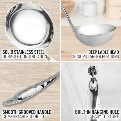 Zulay Kitchen Stainless Steel Soup Ladle - 13” Large Ladle for Soups, Stews & Sauces - Durable, Heat-Resistant, Rust-Proof & Dishwasher Safe Kitchen Utensil with Ergonomic Handle - Image 7