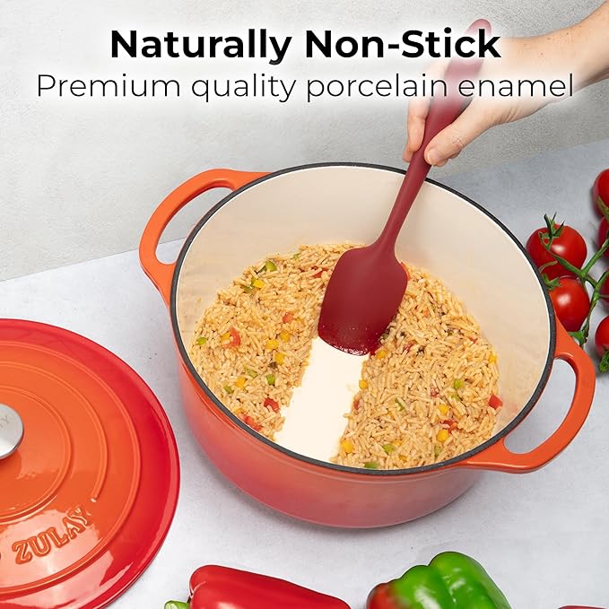 Zulay Kitchen 5 Quart Enameled Cast Iron Dutch Oven Pot with Lid – Premium Durability & Oven Safe up to 500°F – Heavy Duty Cookware Perfect for Bread Baking, Stews, Braising & Roasting – Orange - Image 5