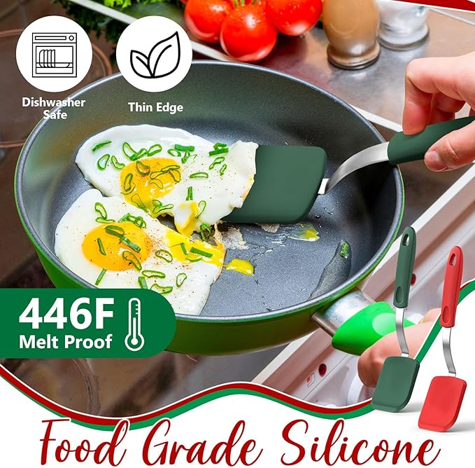Silicone Cookie Spatula Turner 2 Pack Mini Brownie Spatula Flexible Kitchen Small Silicone Turner for Nonstick Cookware Heat Resistant No Scratch Flipper for Egg Pancake(Red, Green) - Image 5