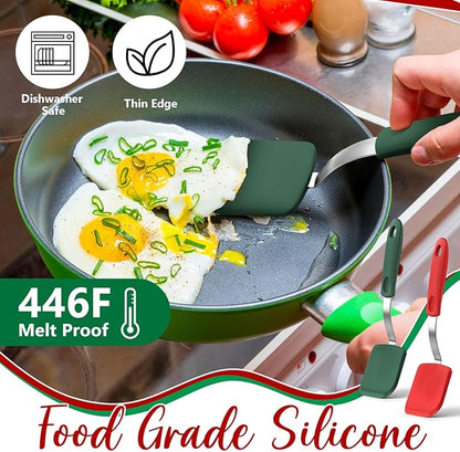 Silicone Cookie Spatula Turner 2 Pack Mini Brownie Spatula Flexible Kitchen Small Silicone Turner for Nonstick Cookware Heat Resistant No Scratch Flipper for Egg Pancake(Red, Green) - Image 5