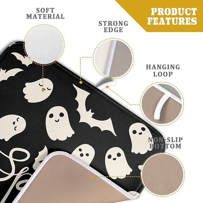 Halloween Dish Drying Mat for Kitchen Counter 16x18 Cute Ghost Black Spooky Holiday Scary Theme Absorbent Reversible Microfiber Drying Mats Kitchen Countertop Protector Dishes Drainer Pad - Image 4