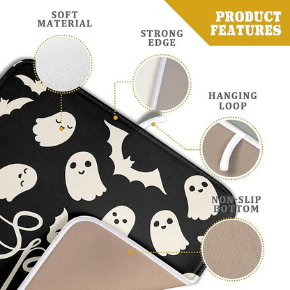 Halloween Dish Drying Mat for Kitchen Counter 16x18 Cute Ghost Black Spooky Holiday Scary Theme Absorbent Reversible Microfiber Drying Mats Kitchen Countertop Protector Dishes Drainer Pad - Image 4
