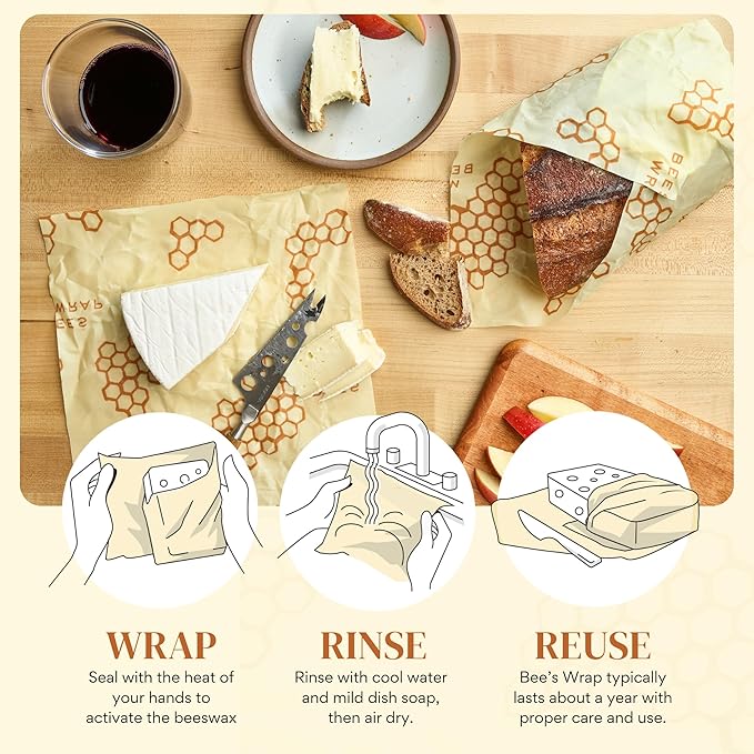 Bee's Wrap Beeswax Wraps for Food - Cut to Size 14x52" Beeswax Wrap Roll - Plastic Free Made in USA Reusable Natural Food Wrap - Honeycomb - Image 5