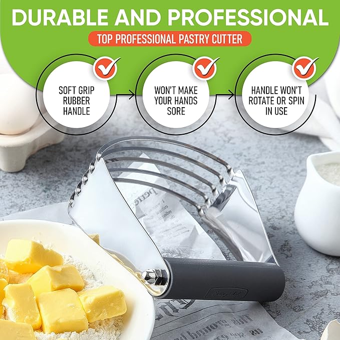 Spring Chef Large Gray Dough Blender For Baking, Heavy Duty Dough Cutter Tool, Stainless Steel Manual Pastry Cutter Tool with Sharp Blades, Dishwasher Safe Pastry Blender for Easy Mixing - Image 5