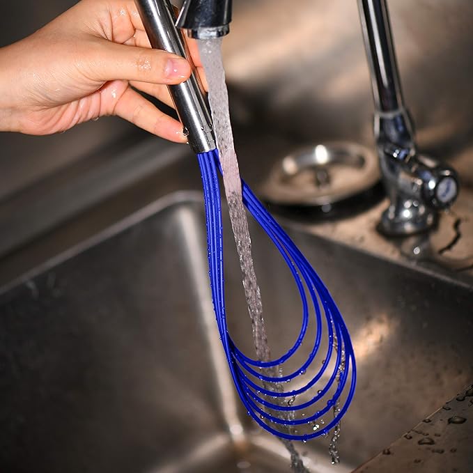 Flat Whisk Set,Stainless Steel 3 Pack 10''+11''+12'' Premium Sturdy-6 Silicone Heads Non Stick Wires Whisk for Blending Beating Stirring Kitchen Cooking by Jell-Cell (Blue) - Image 3