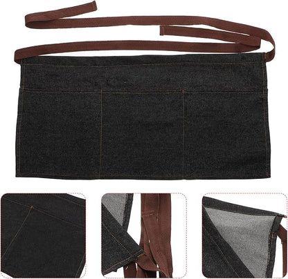 Toyvian Unisex Half Apron - Chef, Server, Waitress Denim Apron With 3 Pockets for Restaurant, Work, Home and Kitchen (Black), 60 x 29cm