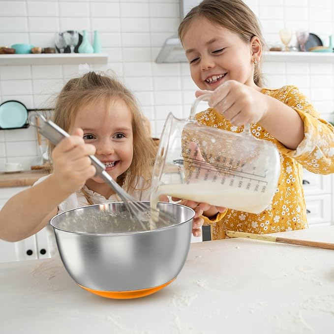 KITEISCAT Stainless Steel Mixing Bowls with Lids – Set of 5 Large Nesting Metal Bowls for Kitchen, Baking, Cooking, Food Prep & Storage, Non-Slip Base, Dishwasher Safe,Orange - Image 8