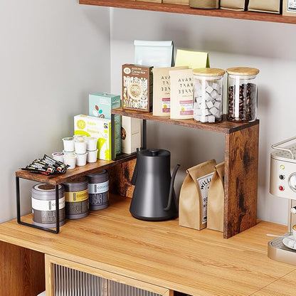 Kitchen Countertop Organizer, Spice Rack Cabinet Organizer Shelf Stackable Counter Corner Shelves Organization and Storage for Pantry, Counter top, Coffee Station Wood Rustic Brown - Image 5