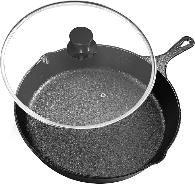 Utopia Kitchen Saute Frying Pan 8 Inch, Cast Iron Chefs Pan, Pre Seasoned Cast iron Skillet With Lid, Safe Grill Cookware for Indoor & Outdoor Use, Black by UTOPIAKITCHEN