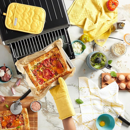 KITCHENAID Quilted Cotton Terry Cloth Oven Mitt, Pot Holder, Kitchen Towel 4-Pack Set, Heat Resistant, Silicone Grip, 16"x26", 7"x13" & 7"x10", Butter Yellow - Image 2