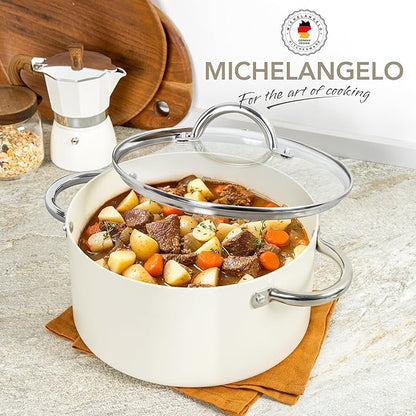 MICHELANGELO Stock Pot with Lid, Nonstick Cooking Pot, 5 Quart Soup Pot with Lid, Non Stick Pots with Stainless Steel Handle, Induction Compatible, Cream - Image 6