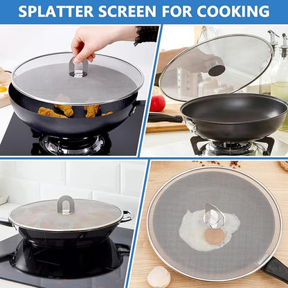 Splatter Screen for Kitchen, Stainless Steel Fine Mesh Splatter Screen for Frying Pan, 10, 13 Inch Grease Splatter Guard with Fold Flat Knob - Image 5