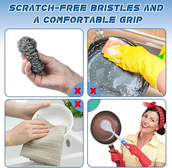 Hsei 30 Pcs Blue Kitchen Scrub Dish Brush Bulk with 11 Inch Handle Cleaning Dish Scrubber with Stiff Bristles Washing Scrub Brushes for Housekeeping for Pots and Pans, Kitchen Sink - Image 4