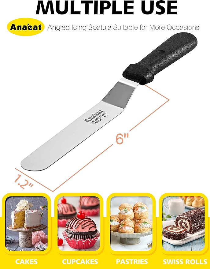 Anaeat Icing Spatula, Professional Cake Angled Offset Spatula with 6" Stainless Steel Blade - Thickened Frosting Knife with Durable Plastic Handle for Cake Decorating, Pastry & Baking - Image 6