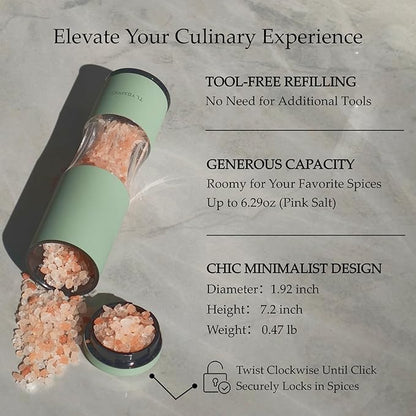Salt and Pepper Grinder Set with Adjustable Coarseness | Manual Pepper Mill Grinder with Refillable Design | Ceramic Core | Kitchen Essential (2 Packs, Buttercream)