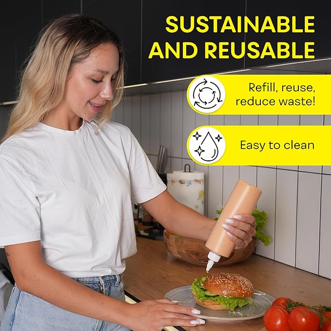 BRIGHTFROM Condiment Squeeze Bottles, 16 OZ Empty Squirt Bottle with Twist Top Cap, Leak Proof - Great for Ketchup, Mustard, Syrup, Sauces, Dressing, Oil, Arts and Crafts, BPA FREE Plastic - 2 PACK - Image 7