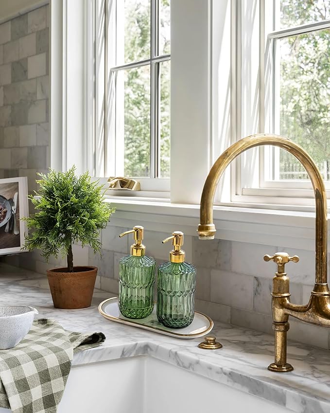 JASAI 2Pack 18Oz Green Glass Soap Dispenser with Gold Rust Proof Pump, Refillable Dish Soap Dispenser for Kitchen, Bathroom Soap Dispenser for Hand soap, Lotion, Body Wash, Dish Soap. - Image 4