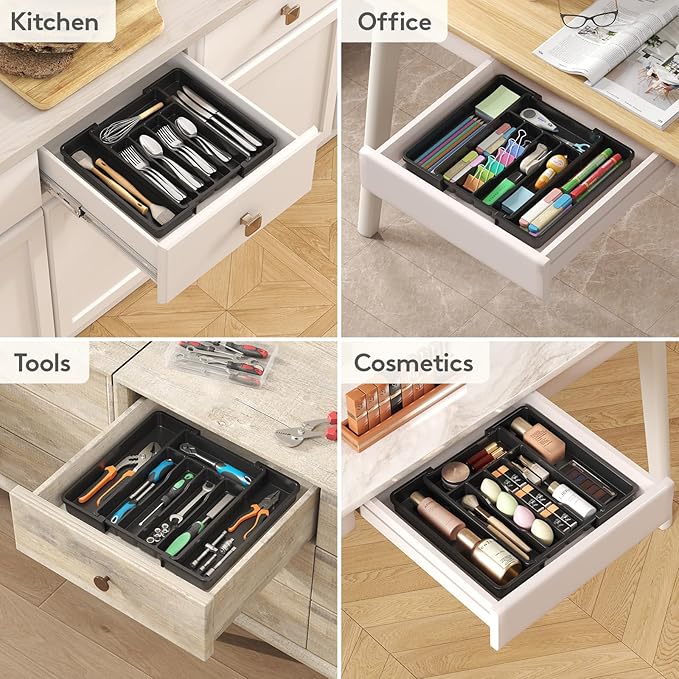 Lifewit Expandable Silverware Organizer, Plastic Utensil Tray for Kitchen Drawer, BPA Free Flatware Cutlery Holder, Space-Saving Storage for Spoons Forks Knives, 8.5-14 x 12 x 1.5 inch, Black - Image 9