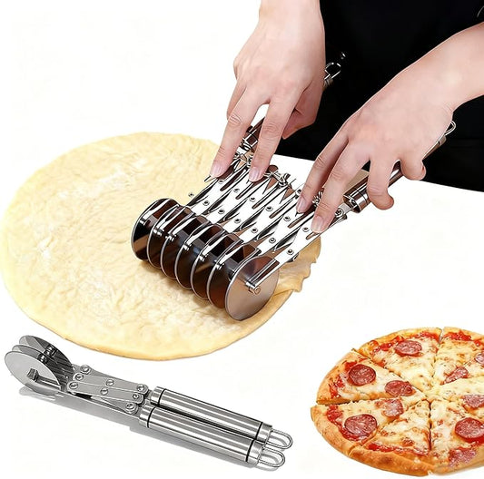 Wheel Pastry Cutter, Adjustable Pasta Cutter with Handle, Stainless Steel Dough Slicer for Noodles, Pizza, Brownies, Pie Crust, Multi-Tool for Baking & Cooking (7 Roller)