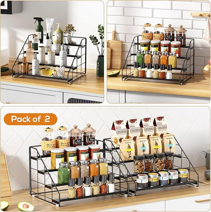 4 Tiered Spice Rack Organizer, 2 Pack Spice Rack Organizer for Cabinet, Tiered Adjustable Spice Shelf for Kitchen Countertop Pantry Organization (Carbon Black) - Image 5