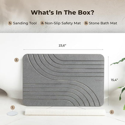 TOSORO - Stone Bath Mat Diatomaceous Earth Shower Mat Non-Slip Super Absorbent Diatomite Stone Bath Mats for Bathroom Floor Quick Drying Natural Easy to Clean (23.5 x 15) - Graphite, 2pcs