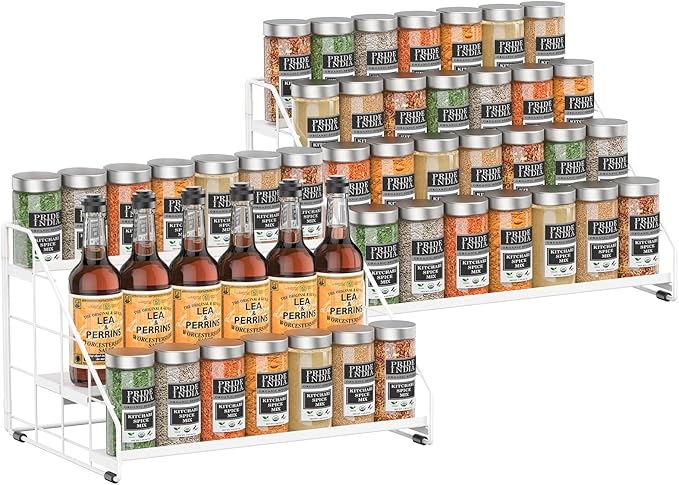 Spice Rack Organizer for Cabinet, 4 Tiered Spice Rack Organizer, Tiered Adjustable Spice Shelf for Kitchen (White-2Pcs) by GIGIFTREE
