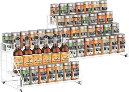 Spice Rack Organizer for Cabinet, 4 Tiered Spice Rack Organizer, Tiered Adjustable Spice Shelf for Kitchen (White-2Pcs) by GIGIFTREE