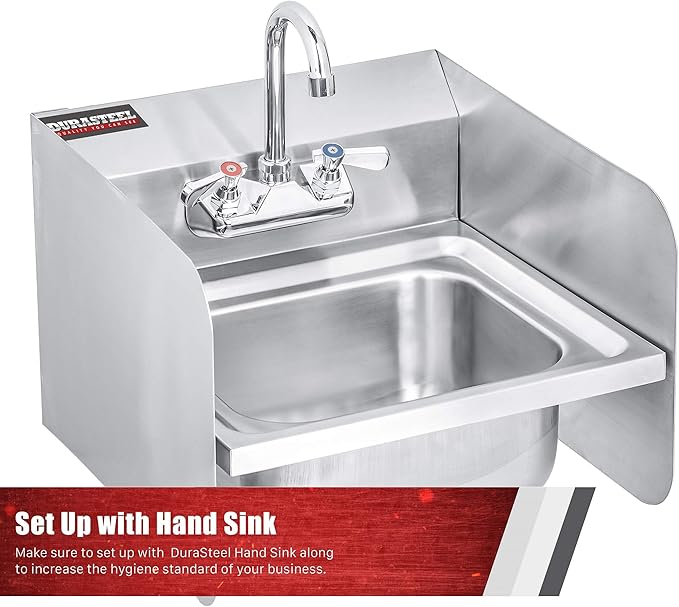 DuraSteel Stainless Steel Sink Splash Guard - 15" x 6" Deck Mount Commercial Kitchen Shield - Kitchen Safety & Hygiene Cooking Splatter Screen - Ideal for Hand Sink, Prep Sink, Bar Sinks