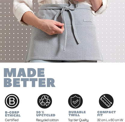 MEEMA Chef Waist Apron Cotton Fabric |Washable & Breathable Waitress & Server Half Aprons for Women with Pockets & Long Waist Straps | Cooking, Baking, Grilling & Crafting