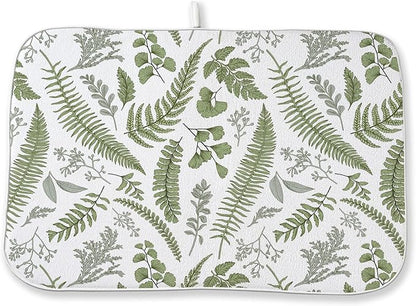 Sage Green Herb Leaves Dish Drying Mat 18 x 24 Inch Vintage Sage Green Leaf Plant Drying Mat for Kitchen Counter Absorbent Spring Summer Botanical Dishes Dry Pad for Drainer Rack Kitchen Fast Dry