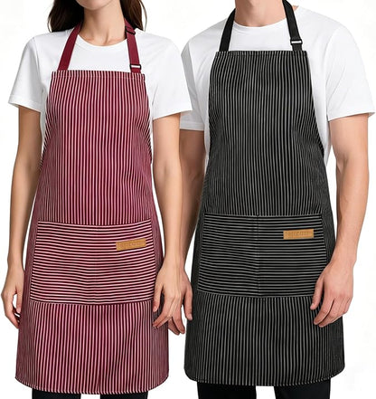 2 Pack Kitchen Cooking Aprons, Soft Aprons for Women Men with 2 Pockets Chef Apron with Adjustable Neck Strap and Long Tie by Cardkiss