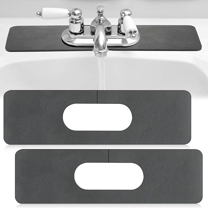 Tioncy 2 Pcs Faucet Mat Sink Splash Guard Oval-hole Oval Splash Pad for Kitchen Sink Oval Base Diatomite Faucet Mat for Bathroom Absorbent Mat Splatter Screens(Dark Gray)