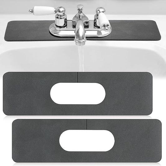 Tioncy 2 Pcs Faucet Mat Sink Splash Guard Oval-hole Oval Splash Pad for Kitchen Sink Oval Base Diatomite Faucet Mat for Bathroom Absorbent Mat Splatter Screens(Dark Gray)