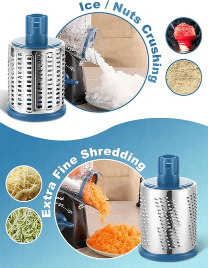 Geedel Rotary Cheese Grater Cheese Shredder - Upgraded 5-in-1 Cheese Grater with Handle and Strong Suction Base, Multi-purpose Vegetable Slicer Ice Shaver Nuts Grinder for Ice, Vegetables, Fruit, Nuts - Image 3