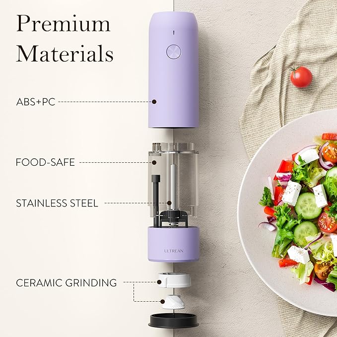 Ultrean Pepper Grinder, Rechargeable Salt and Pepper Grinder with 6 Adjustable Coarseness, LED Light, Automatic Salt and Pepper Shakers, Kitchen Gadgets, Gifts for Women, Lavender Purple - Image 5