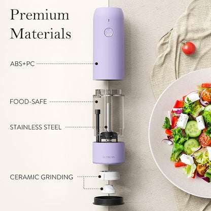 Ultrean Pepper Grinder, Rechargeable Salt and Pepper Grinder with 6 Adjustable Coarseness, LED Light, Automatic Salt and Pepper Shakers, Kitchen Gadgets, Gifts for Women, Lavender Purple - Image 5