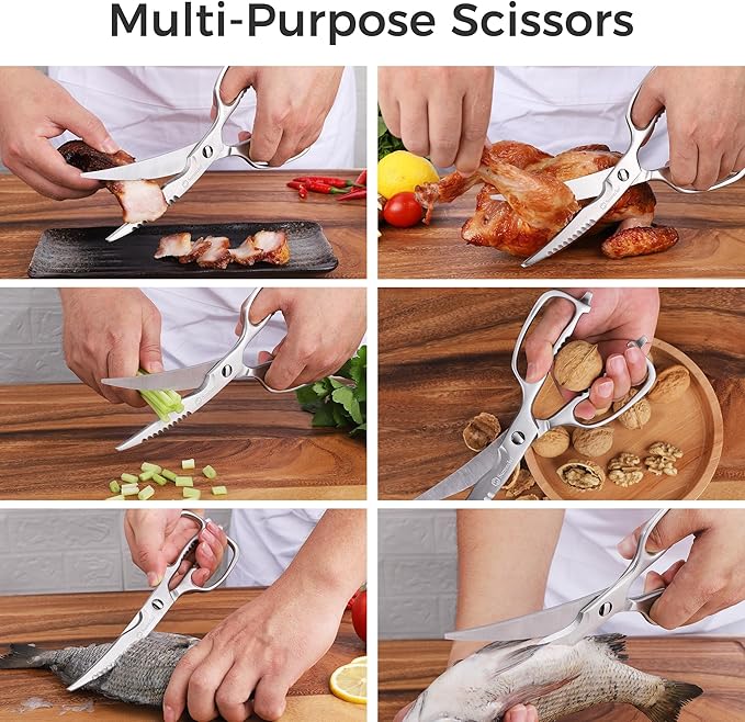 Sunnecko Heavy Duty Kitchen Scissors - Stainless Steel Kitchen Shears, Ultra Sharp Micro Serrated Poultry Shears, Cooking Scissors for Meat, 9 Inch Curved Blades - Image 7