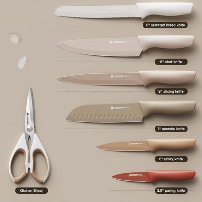 Astercook Knife Set, 13 Pieces Kitchen Knives Set with Healthy Anti-Rust Coating, Dishwasher Safe, Stainless Steel Chef Knife Sets with 6 Blade Guards, Perfect Mothers Day Gifts for Kitchen - Image 5