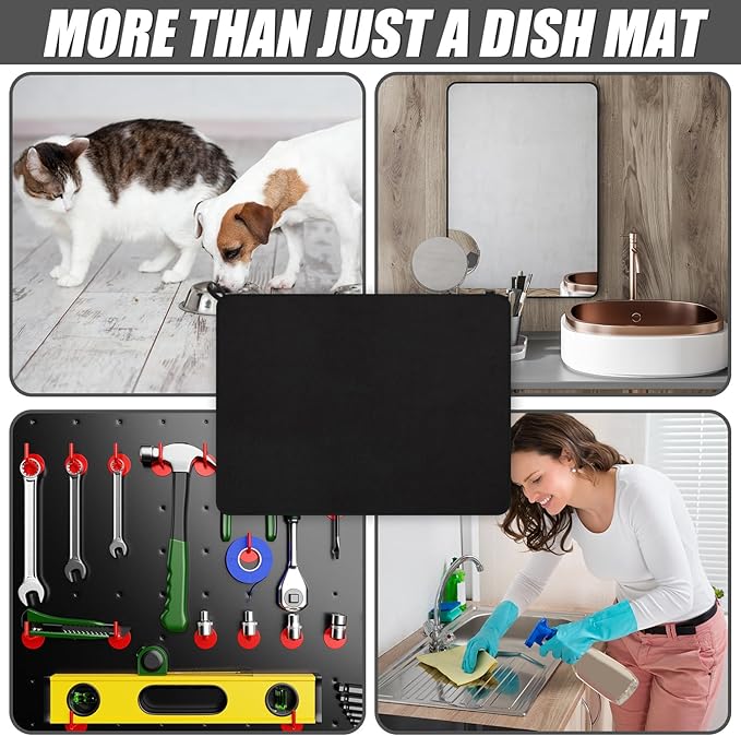Hushee 2 Pack Extra Large Dish Drying Mat Microfiber Absorbent Dish Drying Pad Large Size Dishes Drainer Mats for Countertop, Sink, Refrigerator or Dryer (30 x 24 Inch,Black) - Image 6