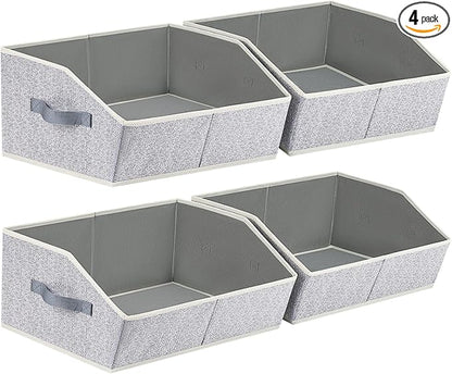 Homsorout Trapezoid Closet Shelf Organizer - Large Baskets for Organizing, Storage Baskets for Shelves, Cubbies Storage Bins for Clothes, Books, Blankets, 4 Pack, Light Gray by Homsorout