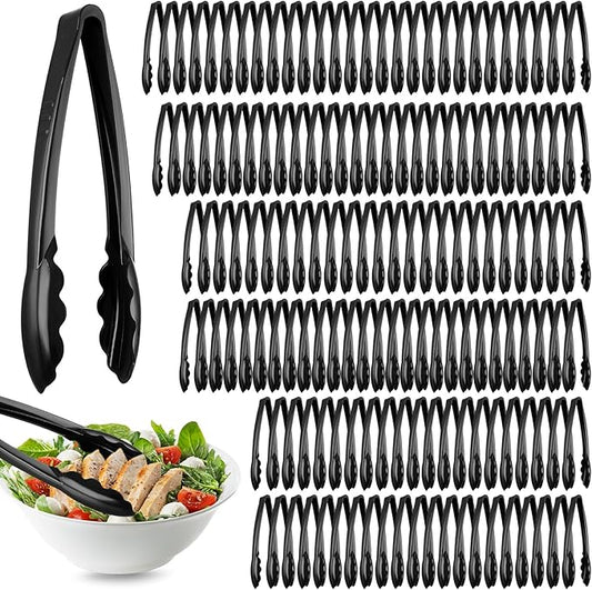 Tessco for you 150 Pcs Plastic Tongs for Serving Bulk, 9 Inch Plastic Disposable Serving Tongs, Heavy Duty Salad Tong for Kitchen, Buffet, BBQ, Events & Catering (Black) by Tessco