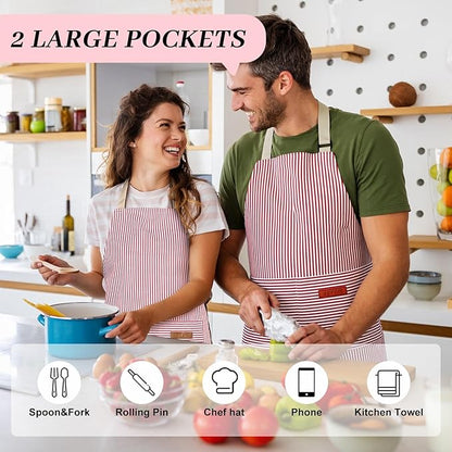 2Pack Adjustable Kitchen Apron for Women Men with 2 Pockets，Cotton-Polyester Blend Bib Aprons for Cooking,Baking - Image 4
