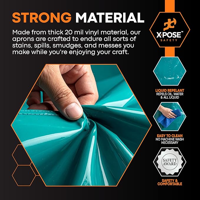 Xpose Safety Heavy Duty Vinyl Waterproof Aprons, White - For Home, Industrial and Commercial Use - Chemical Resistant