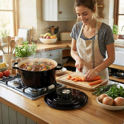 Miereirl 6.5 Quart Enameled Dutch Oven Pot with Lid, Cast Iron Dutch Oven with Dual Handles for Bread Baking, Cooking, Non-stick Enamel Coated Cookware (Black) - Image 2