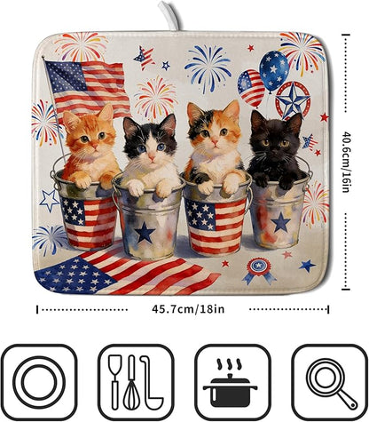 Happy 4th of July Patriotic Dish Drying Mat 16 x 18 In Independence Day Vintage Kitchen Drying Mat - Image 2