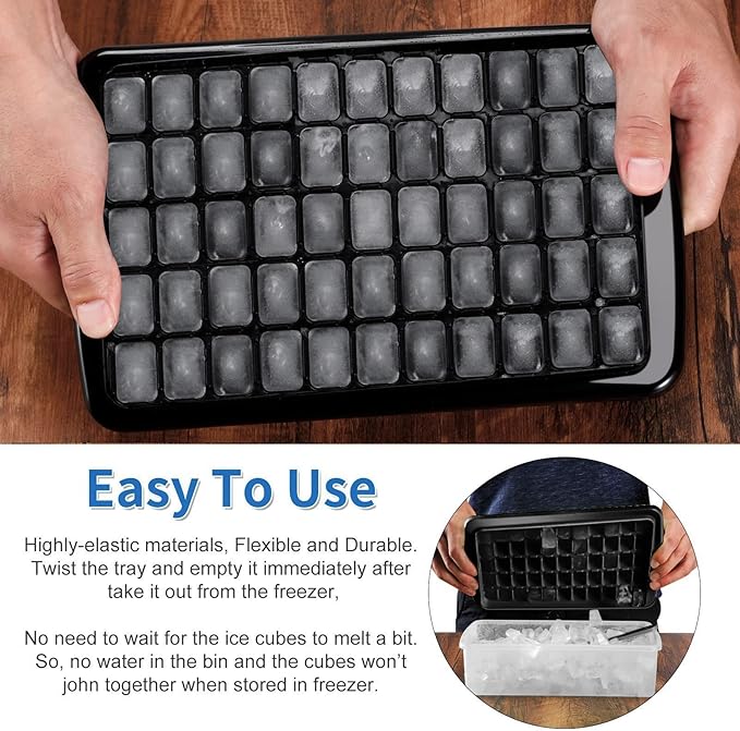 Ice Cube Tray with Lid And Bin for Freezer - 2 * 55 Nugget Ice Maker Tray, Cocktail Coffee Ice Mold for Easy Release Small Cubes, with Ice Container Scoop, Flexible Durable Plastic, BPA Free - Image 3