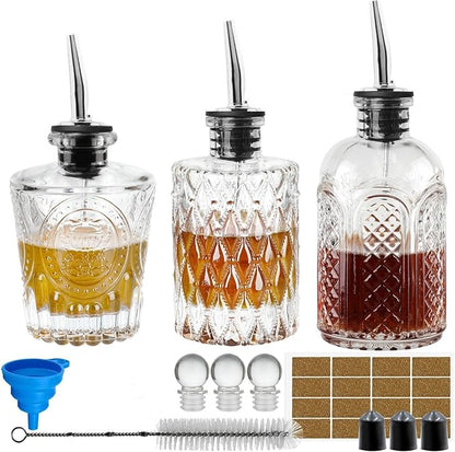 Syrup Bottle Set of 3 - Syrup Dispenser with Leak-Proof Lids Pour Spout Ideal for Coffee Syrups,Honey,Condiments,Olive Oil