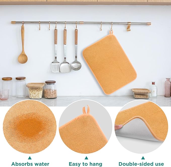 GeeRic Microfiber Dish Drying Mat, Super Absorbent Kitchen Dish Drying Pad for Mother's Day, Reversible Gift Mats for Countertop, 12*16 inch Yellow-Orange - Image 4